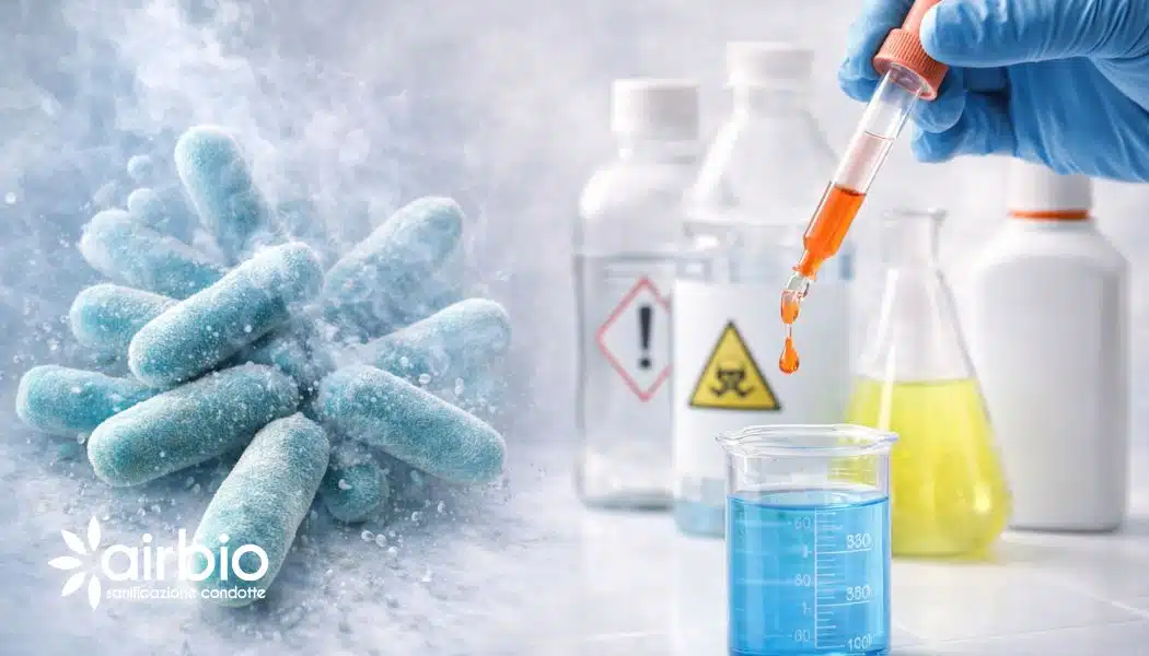 Disinfezione chimica dell'acqua con agenti ossidanti e strumenti da laboratorio