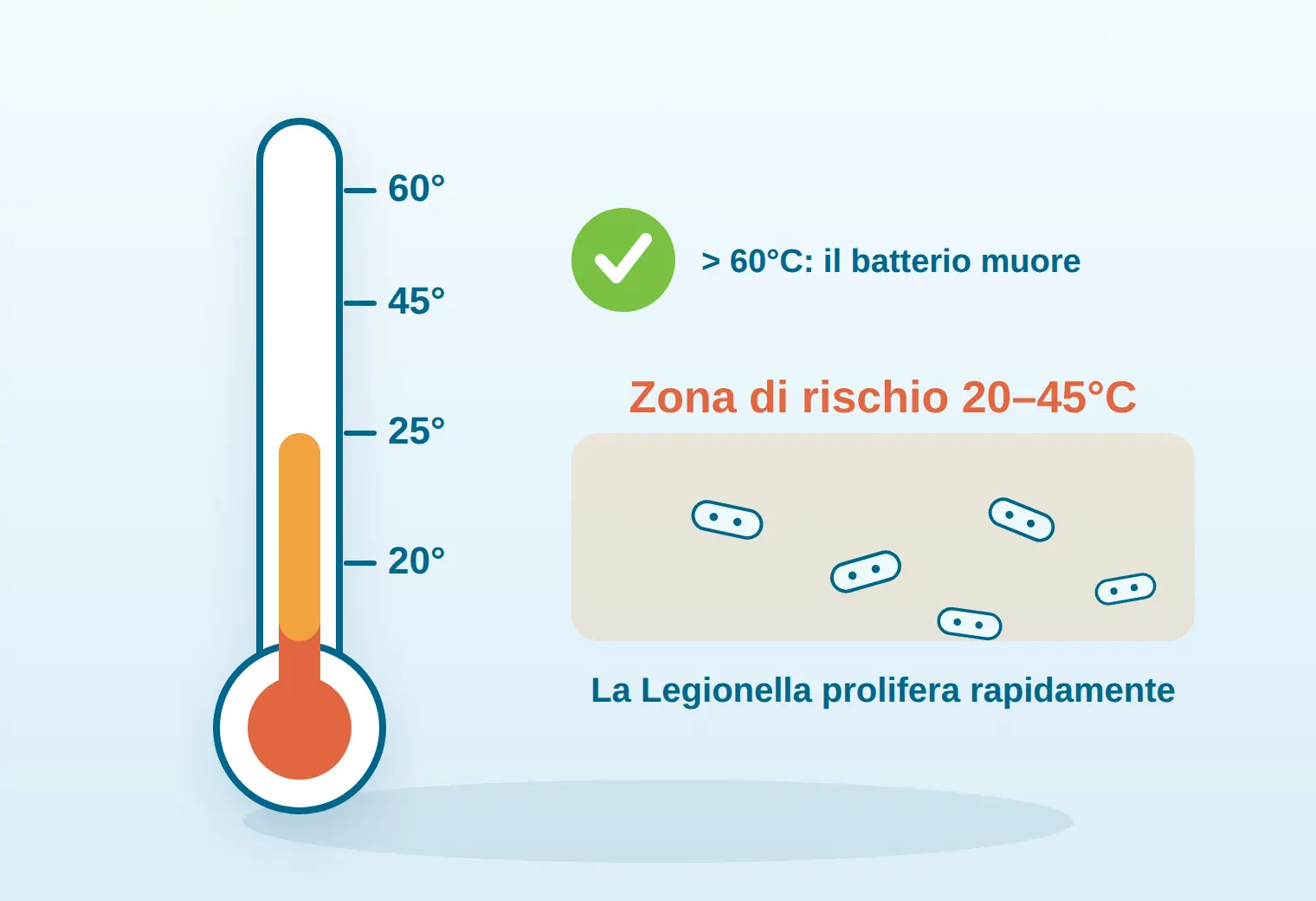 Temperatura di proliferazione della Legionella tra 20 e 45 gradi