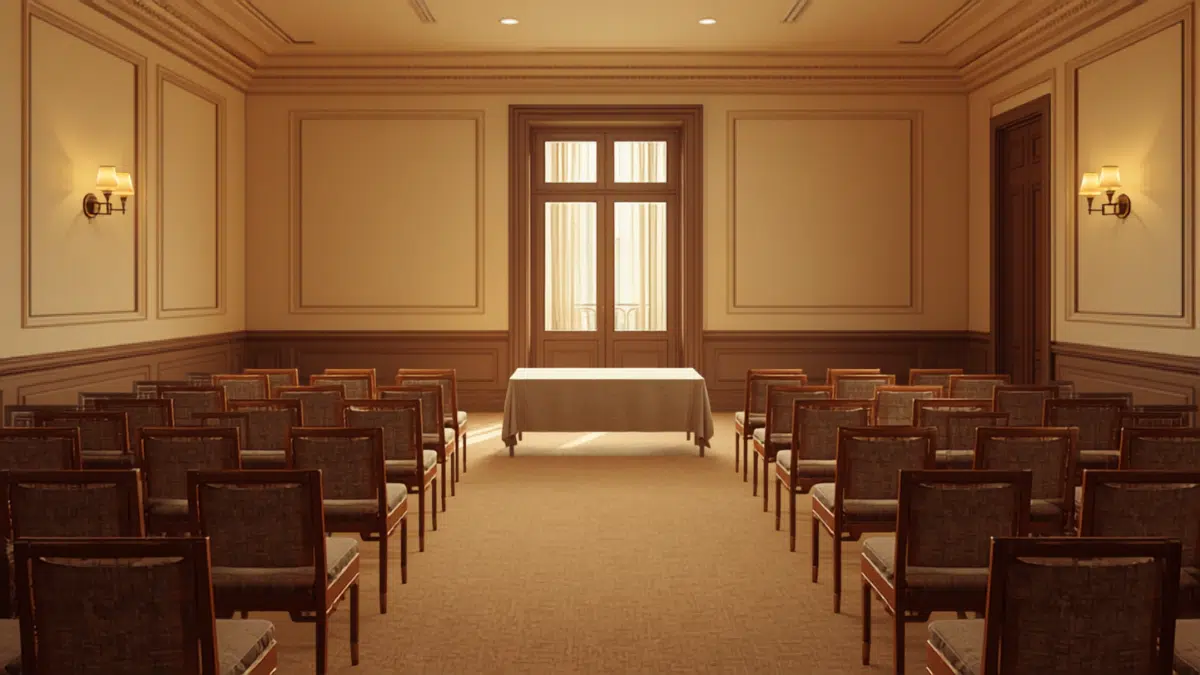 Sala riunioni per assemblea condominiale che delibera un intervento sulle condotte aerauliche