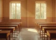 Aula scolastica con finestre aperte per la ventilazione naturale