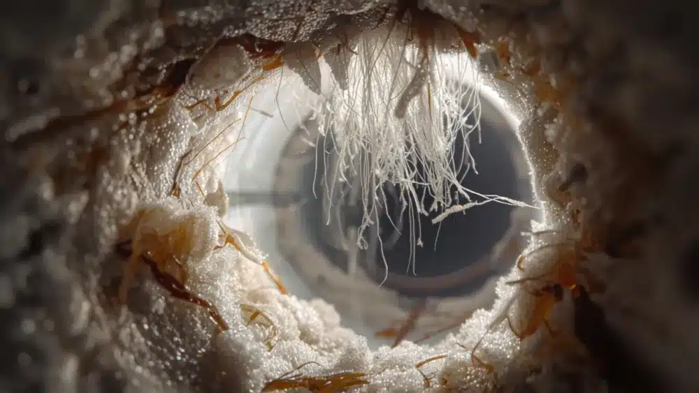 Coibentazione interna di un canale strappata con fibre libere sollevate