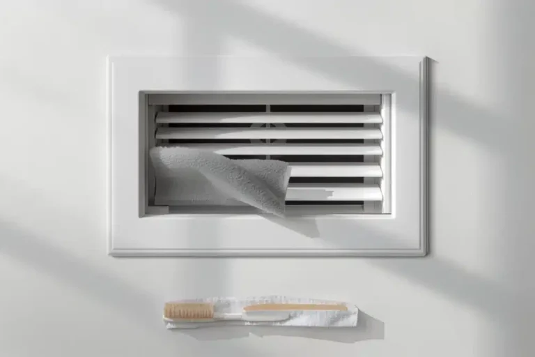 Griglia di ripresa aria smontata con il filtro estraibile appena rimosso durante la pulizia domestica
