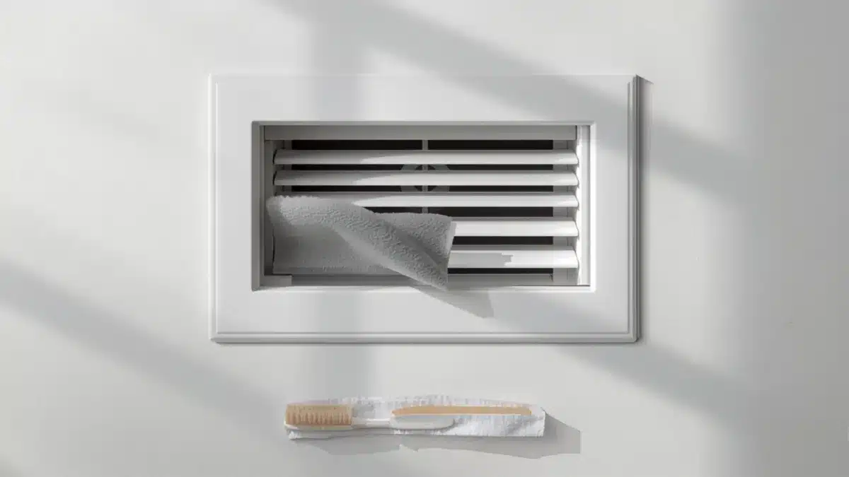 Come pulire le condotte di ventilazione da soli: griglia di ripresa smontata con il filtro estraibile appena rimosso