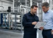 Tecnico che presenta il preventivo di bonifica Legionella a un gestore in una centrale termica