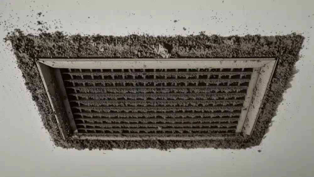 Obblighi impianti aeraulici hotel: griglia di ventilazione in camera con accumulo di polvere