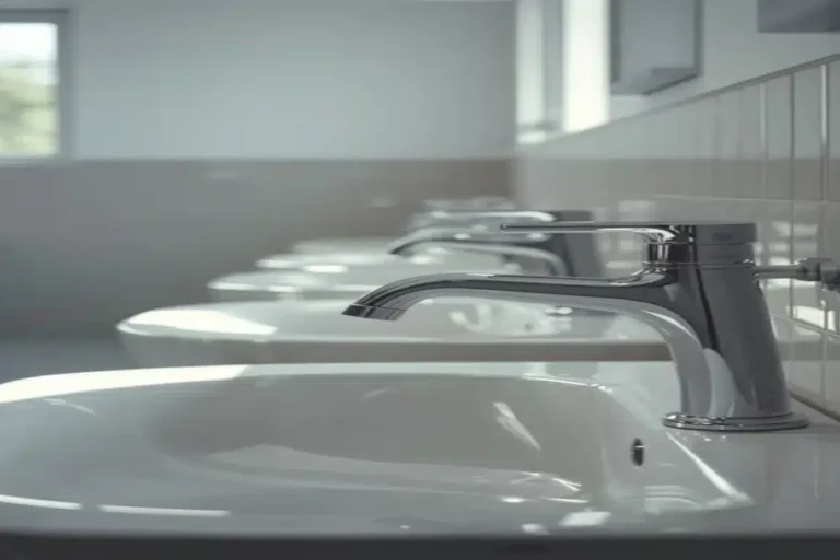Lavabi e rubinetti di un bagno scolastico, punto critico per la Legionella nelle scuole