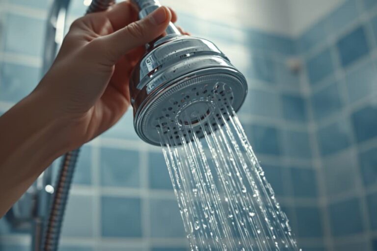 Soffione della doccia smontato per la pulizia: prevenzione della Legionella nelle seconde case