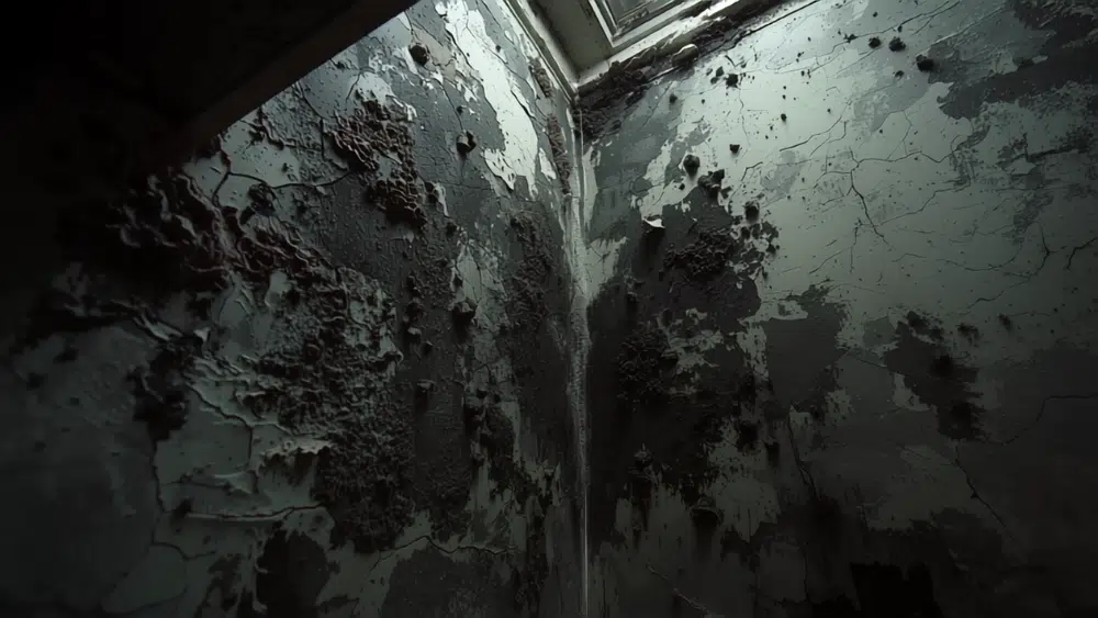Muffa sul soffitto del vano scale di un condominio