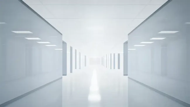 Obblighi impianti aeraulici strutture sanitarie: corridoio di ospedale con diffusori a soffitto