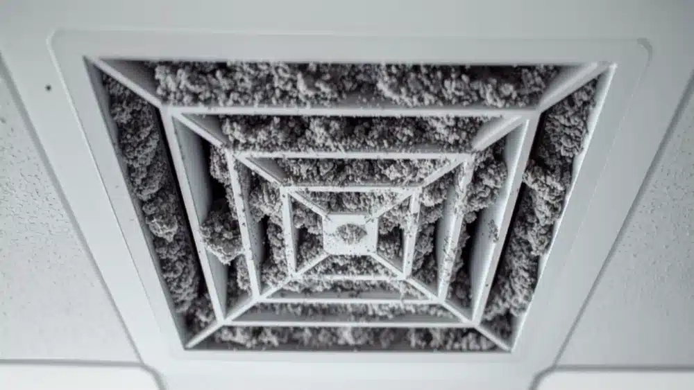 Ogni quanto pulire l'impianto di climatizzazione di un ufficio: diffusore a soffitto impolverato