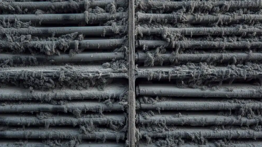 Filtro di un climatizzatore split molto sporco e impolverato in ufficio