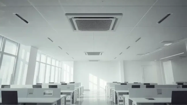 Ogni quanto pulire l’impianto di climatizzazione di un ufficio: open space con climatizzatore a cassetta a soffitto