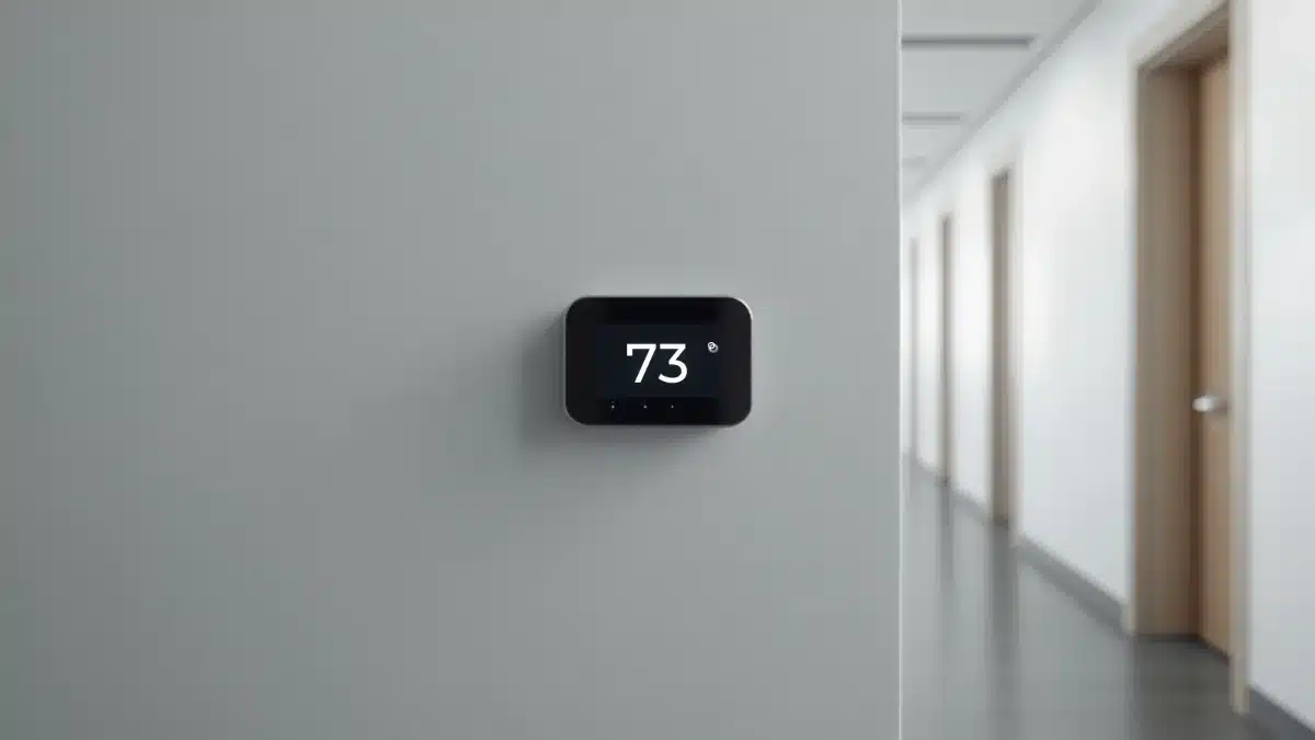 Termostato digitale in un corridoio di ufficio