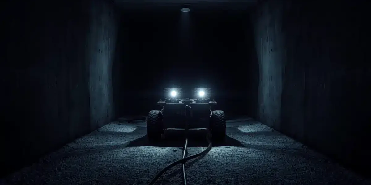 Che cosa mostra una videoispezione delle condotte Carrello robotizzato con telecamera e fari LED durante la videoispezione di un canale d’aria rettangolare