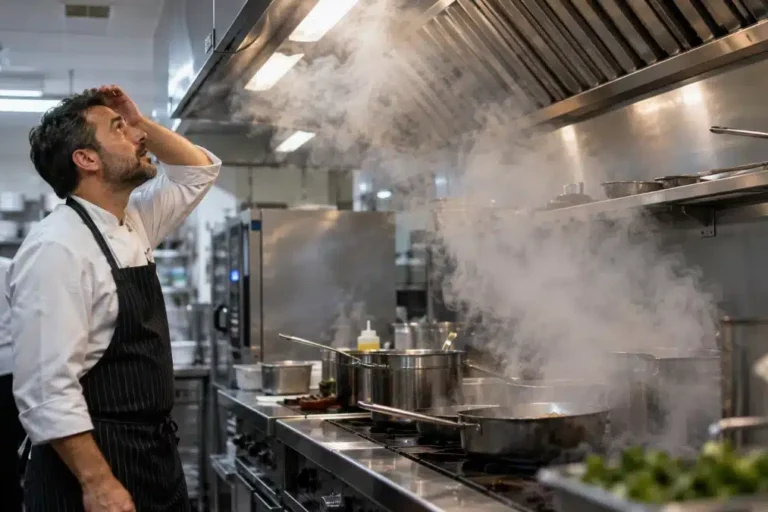 Fumo che ristagna sotto la cappa di un ristorante che non aspira più correttamente