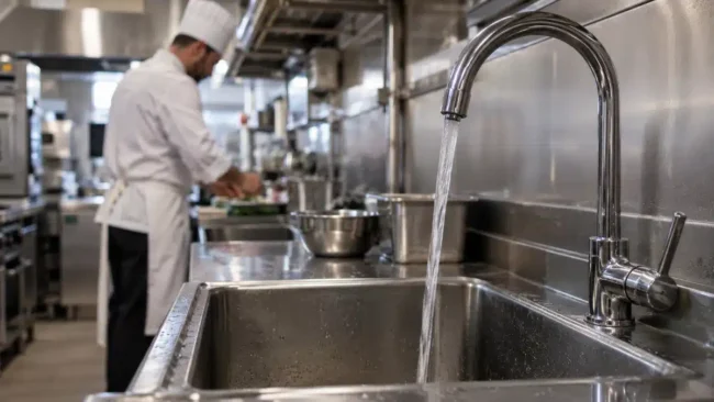 Legionella ristorazione cucina professionale Rubinetto di una cucina professionale dove si valuta il rischio legionella nella ristorazione