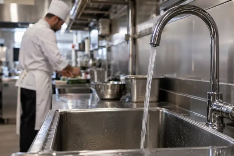 Rubinetto di una cucina professionale dove si valuta il rischio legionella nella ristorazione