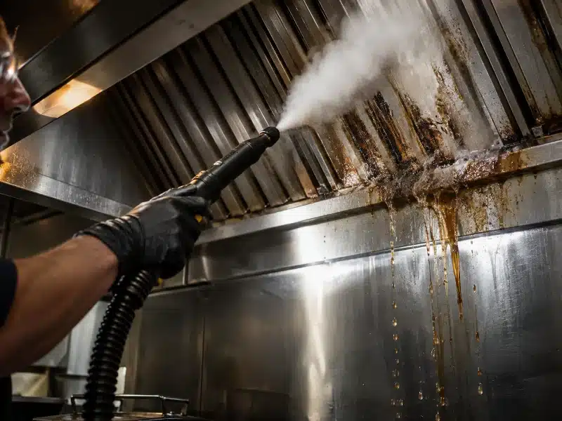 Sgrassaggio di filtri e cappa con vapore in un ristorante di Bologna – AirBio