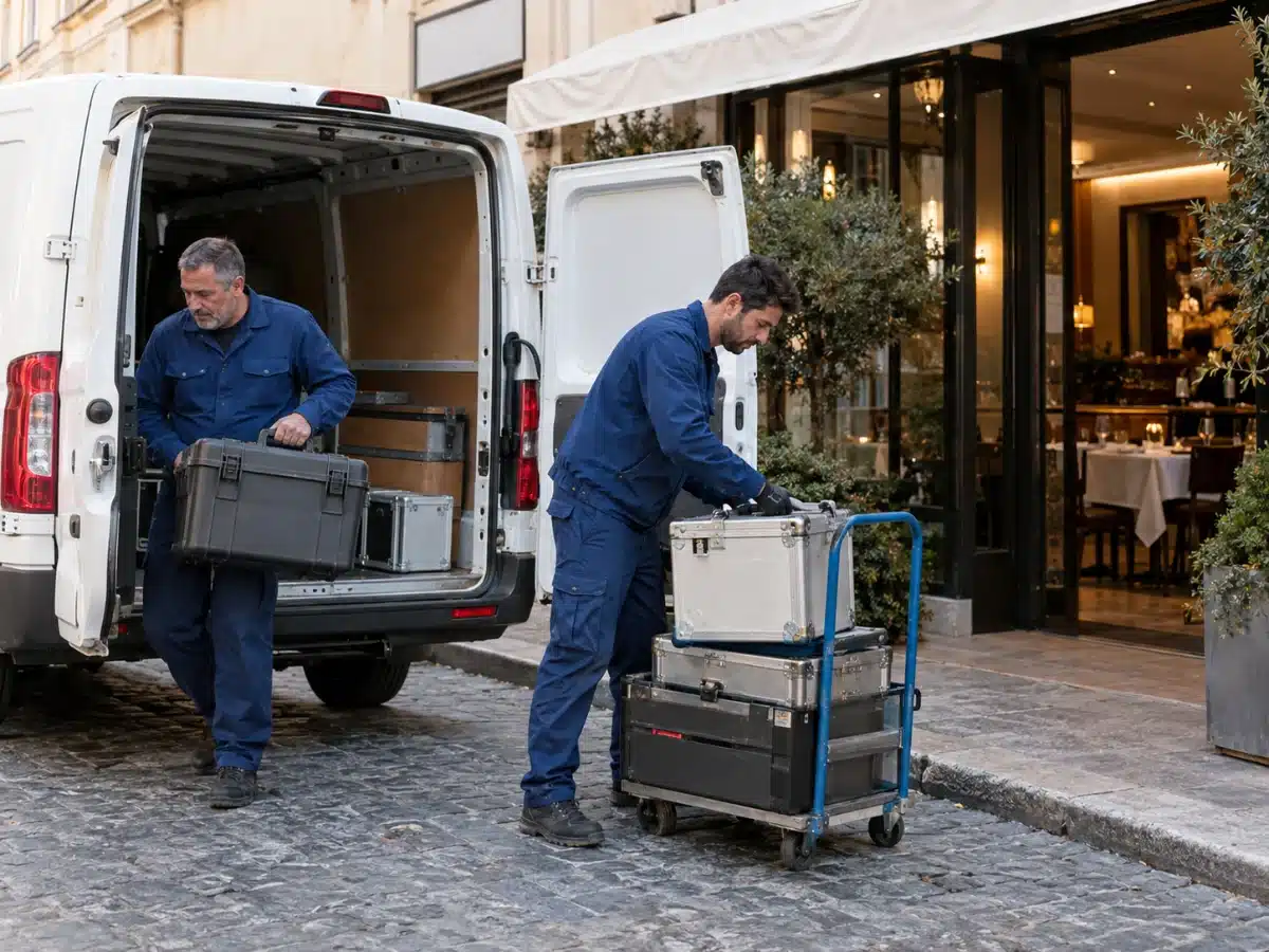 Tecnico AirBio al lavoro sulla cappa di una cucina professionale: pulizia cappe industriali a Genova