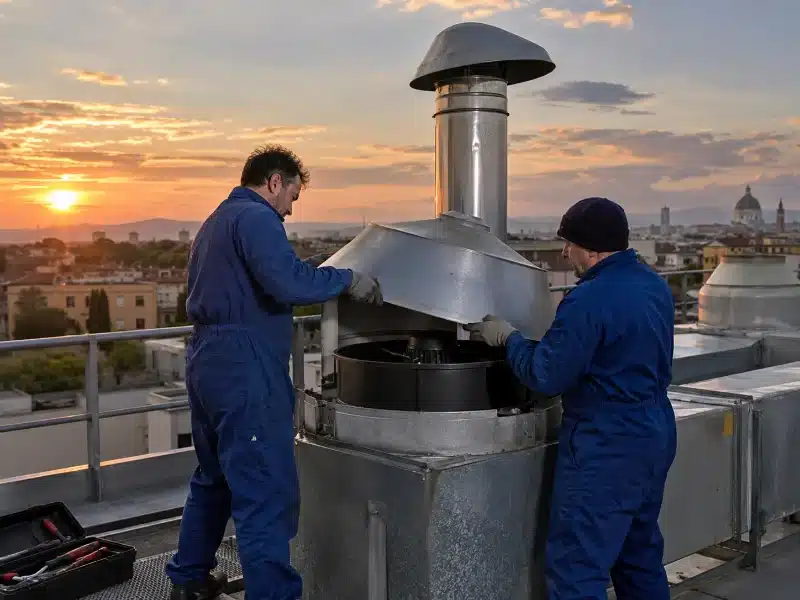 Pulizia di condotte e motore di aspirazione della cappa in un ristorante di Venezia – AirBio