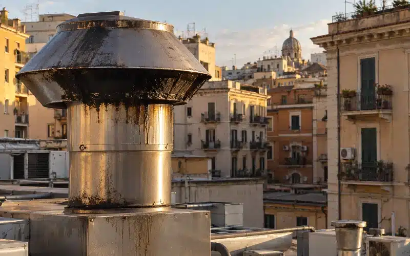 Terminale di espulsione sul tetto vicino alle finestre dei condomini – AirBio